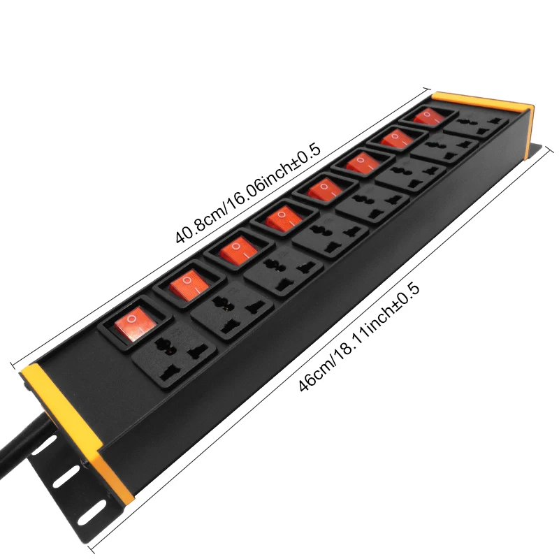 Network Cabinet Mount PDU Power Strip 2U 8Ways Socket outlet 8 Independent Switch aluminum alloy shell 2Meter Cord