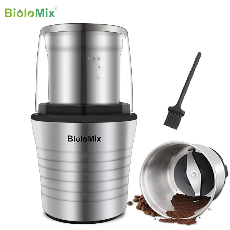 Multipurpose Electric Coffee Bean Grinder with 2 Removable Dry and Wet Cups Stainless Steel Miller for Seeds Spices Herbs Nuts