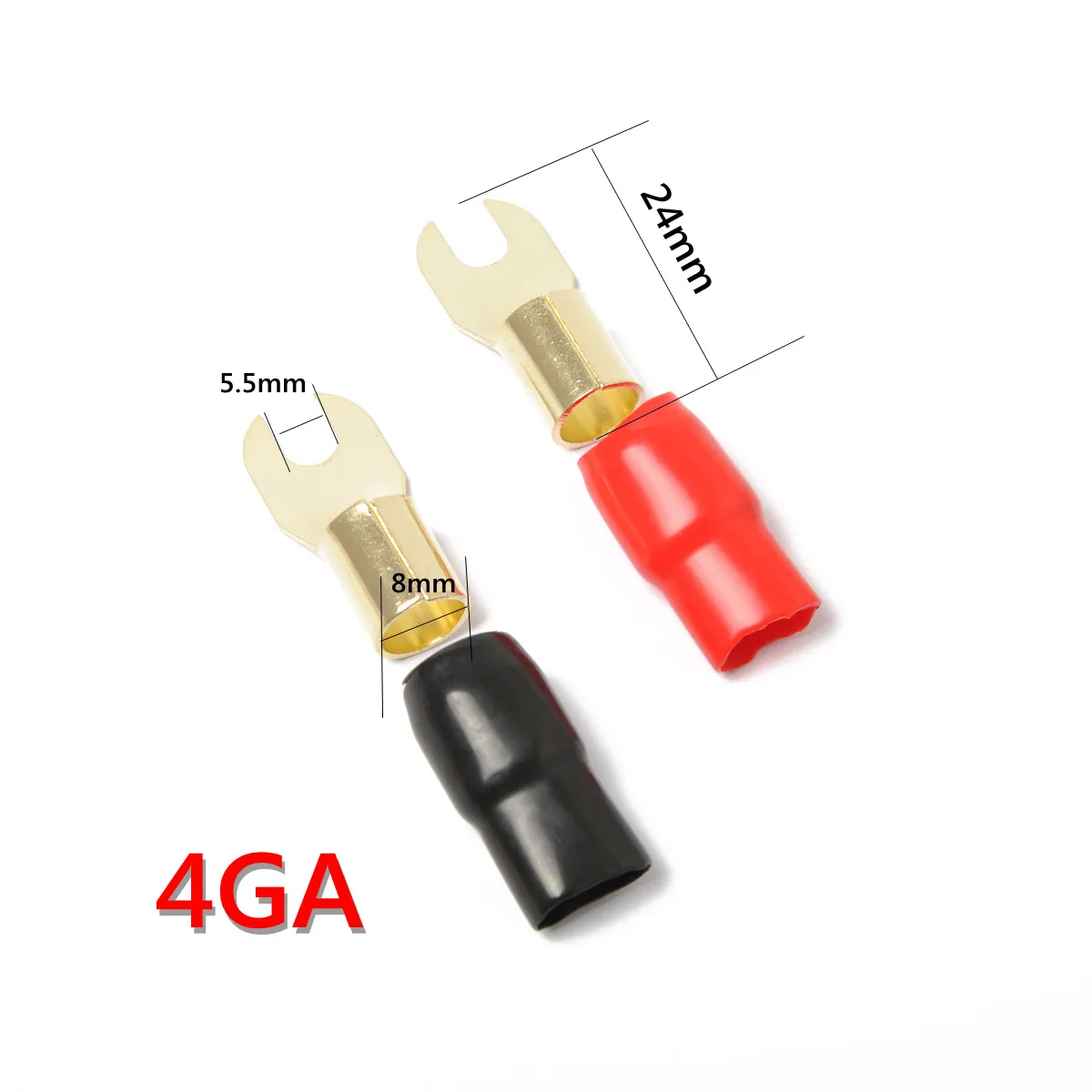 10 Pairs 4GA Crimp Spade Connectors – Gold-Plated Fork Terminals for Power, Ground & Audio Wiring