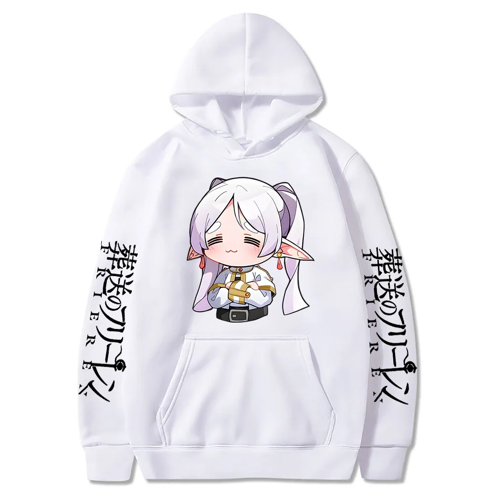 2024 Cartoon Cute Frieren Hoodies Beyond Journey's End Manga Print Hooded Sweatshirts Autumn Winter Fleece Soft Plus Size Street