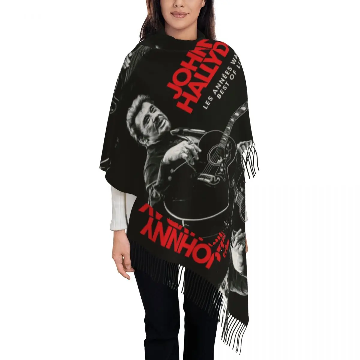 Johnny Hallyday Les Annees Warner Best Of Live Shawl Wraps for Ladies Winter Large Soft Scarf Pashminas Tassel Scarves