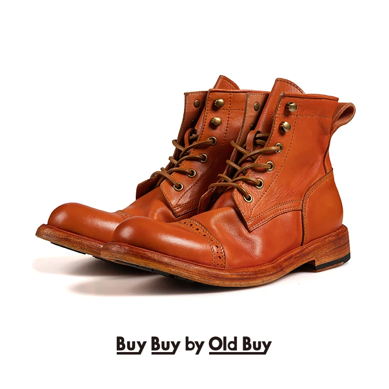 

Punk Sle High Top Boots Genuine Leather Waed hide Work oes Retro American Sle Youth Footwear