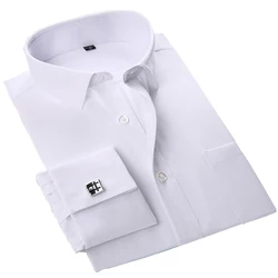 Men's French Cuff Dress Shirt White Long Sleeve Cufflinks Party Wedding Tuxedo Formal Shirts Blue Black