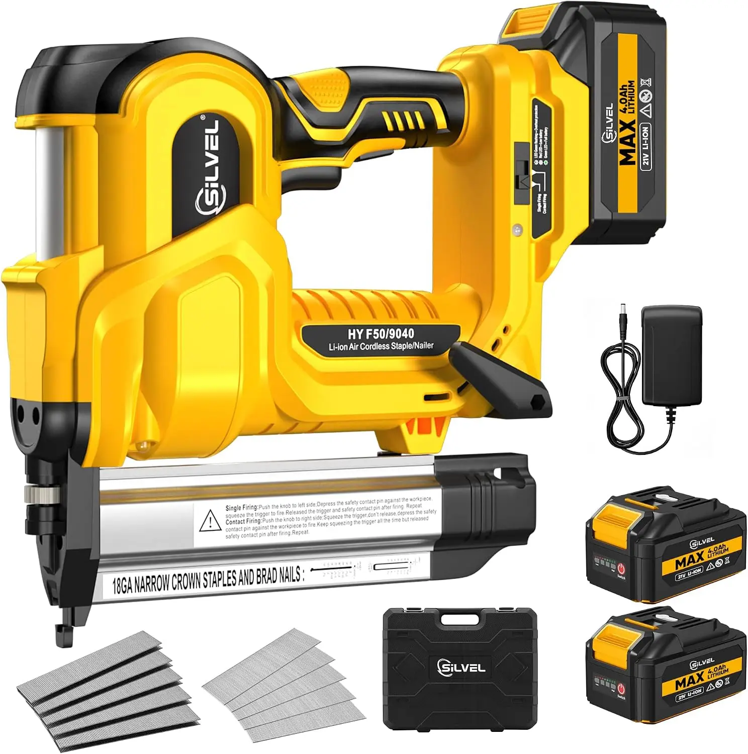 

18 Gauge Cordless Brad Nailer, 2 in 1 Cordless Nail Gun/Electric Stapler, 2 * 4.0Ah Battery Powered Nail Gun, Fast Charging