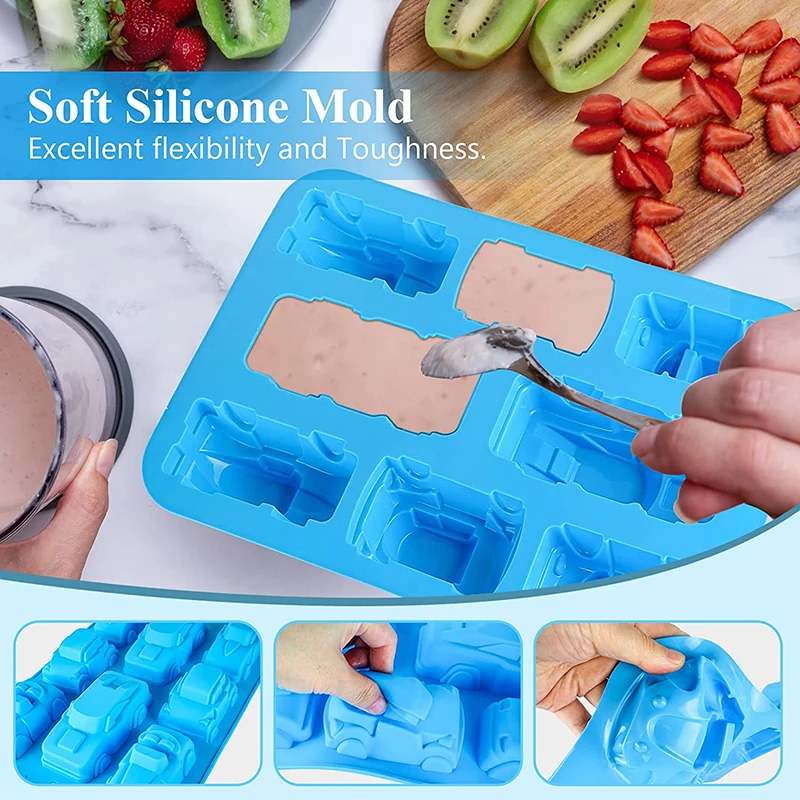 3D Car Silicone Mold Vehicle Soap Chocolate Candy Mould Cartoon Train Jelly Crayon Ice Cube Tray Cake Topper Decorating Tool