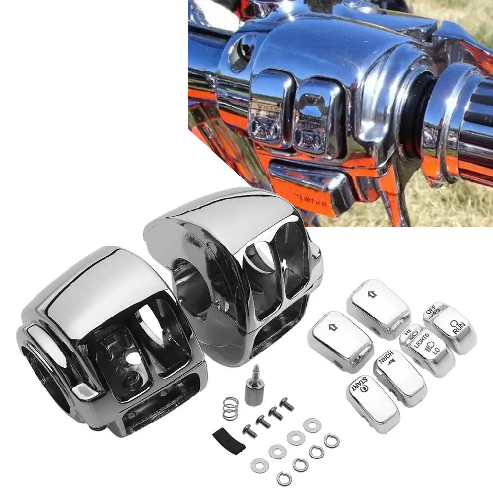 1 Pair Chrome Handlebar Housing Cover For Harley V-Rod VRSC Sportster XL 883 1200 Dyna Softail Touring Road King 1996-17