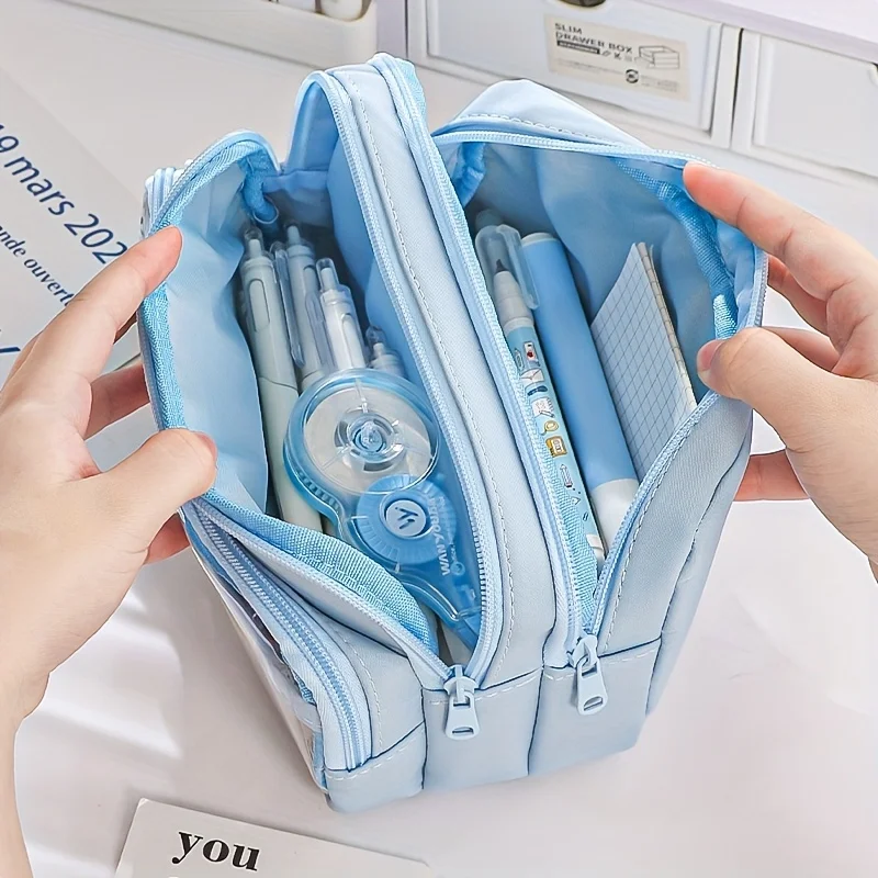 1PCNew Large Capacity Stationery Bag,  Stationery Pencil Steel Note Pen Storage Bag, Pencil Case,  Portable Cosmetic Storage Bag image 2