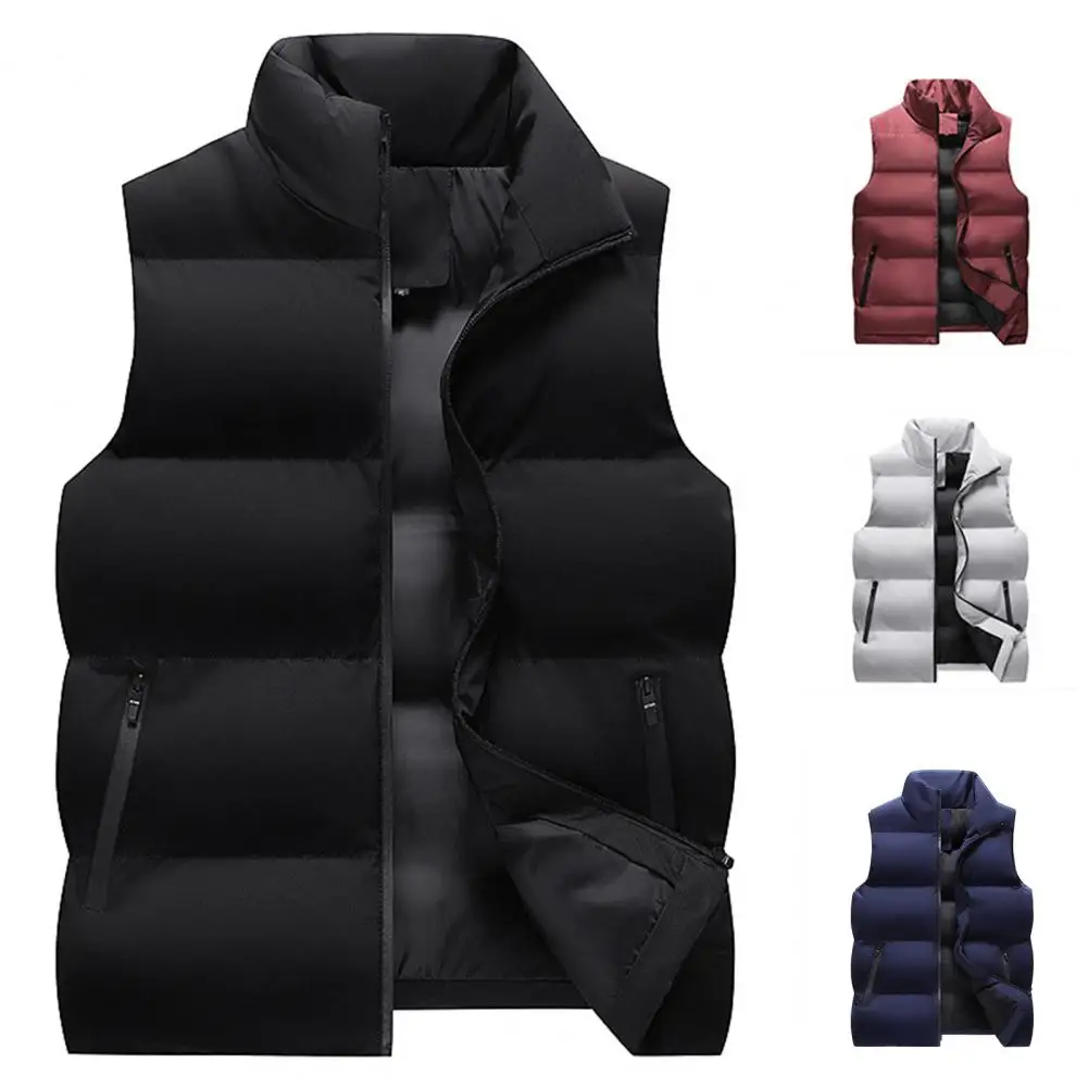 

Fall Winter Waistcoat Men's Winter Windproof Padded Vest with Stand Collar Zipper Pockets Thick Cotton Outerwear for Outdoor