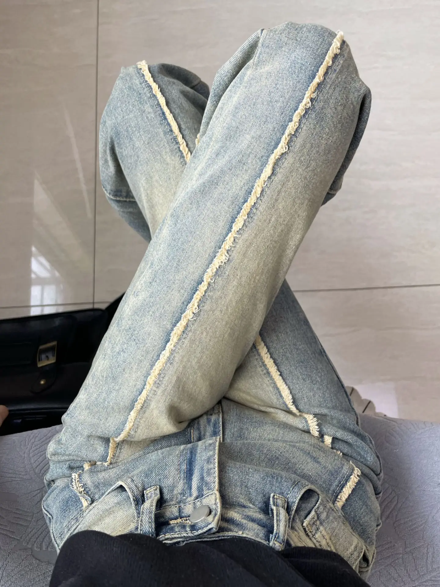 

American Retro Frayed Hem Denim Jeans Women plus Size Pear ape Slimming High Waist Straight Loose Summer Trousers