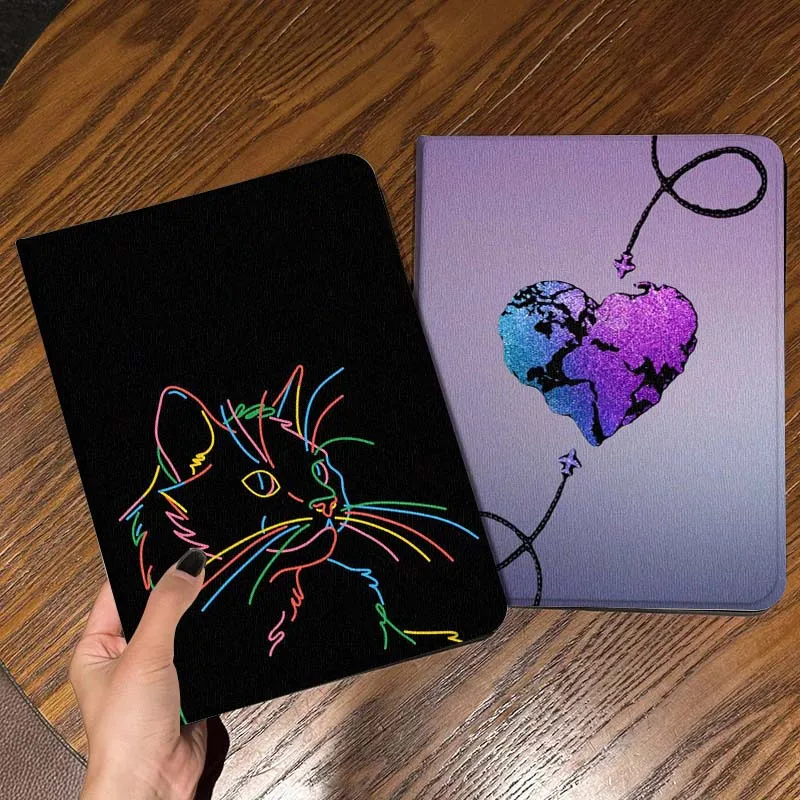 

Cartoon Cat Neon Line Tablet Case For Apple iPad Air Pro mini 1 2 3 4 5 6 7 8 9 11 M2 M3 M5 M4 5th 6th 7th 10th 11th Gift