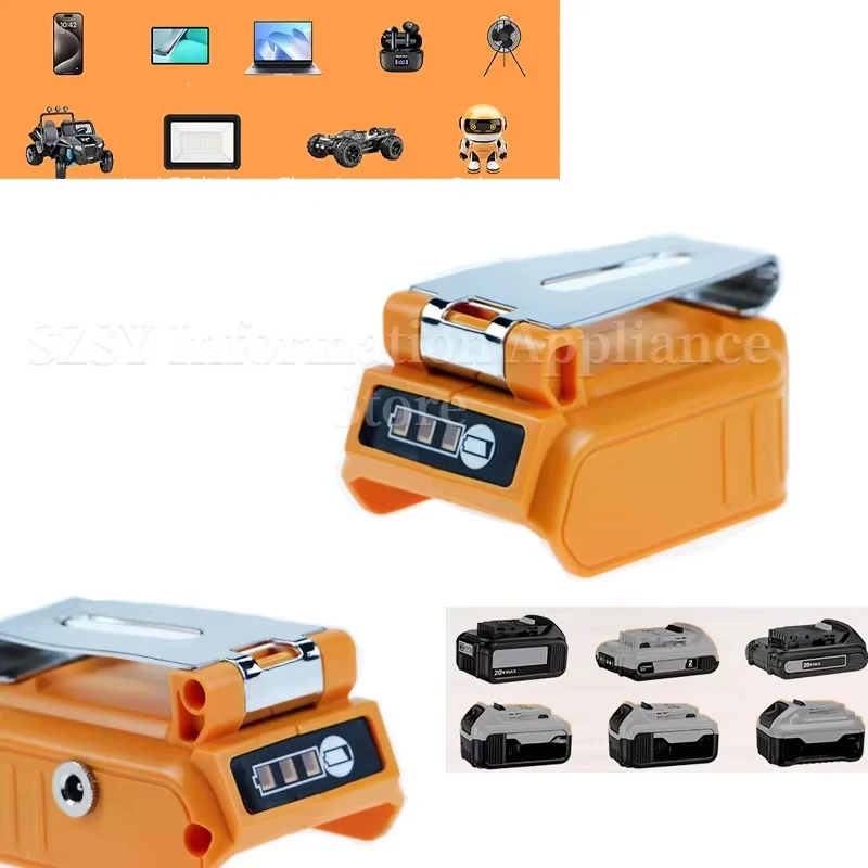 USB Charger Adapter Power Wheels Battery Adapter for Dewalt 20V Battery with 2 USB Ports & 12V DC Interface Fast Charging