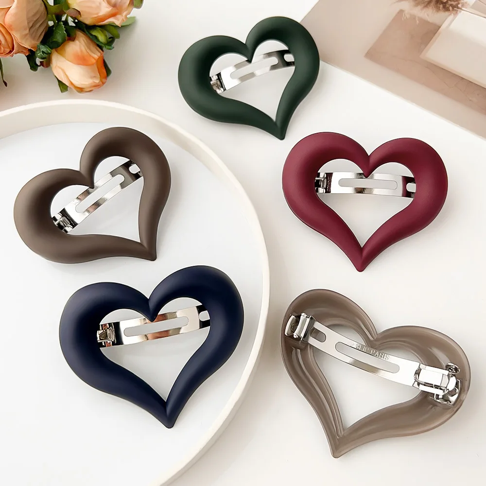 Solid Color Love Matte Spring Hairpins Hair Clip Barrettes For Women Hairgrips Vintage Girls Headband Ponytail Hair Accessories image 5