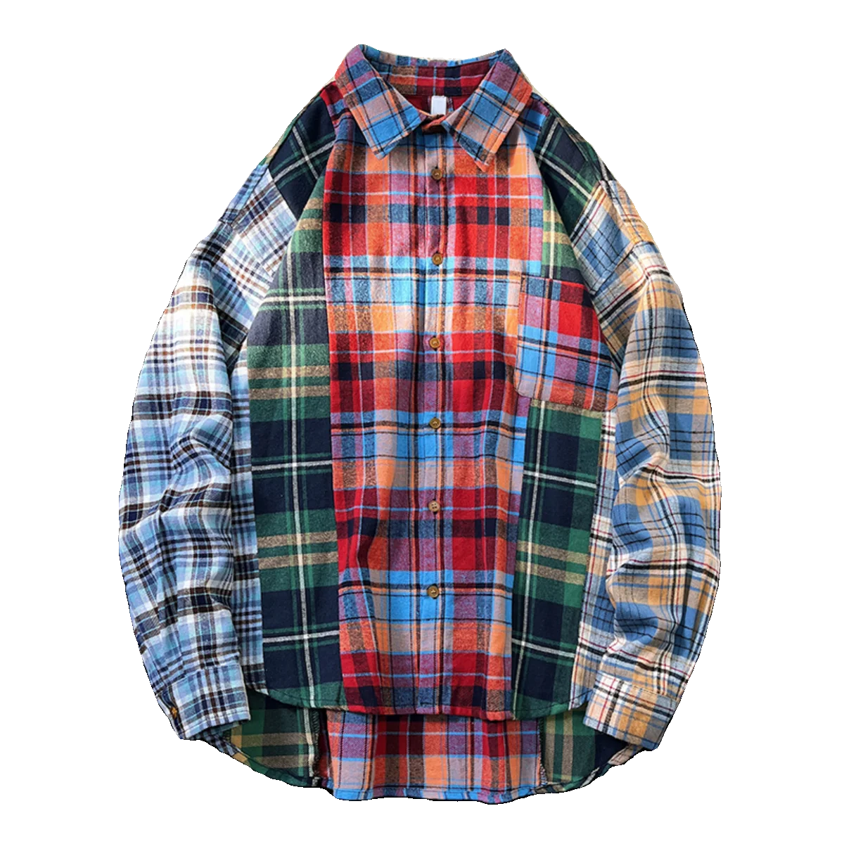 2024 Men Plaid Long Sleeve Shirts Loose Cotton Casual Patchwork Males Soft Evening Formal Blouses Street Pocket Clothing C174