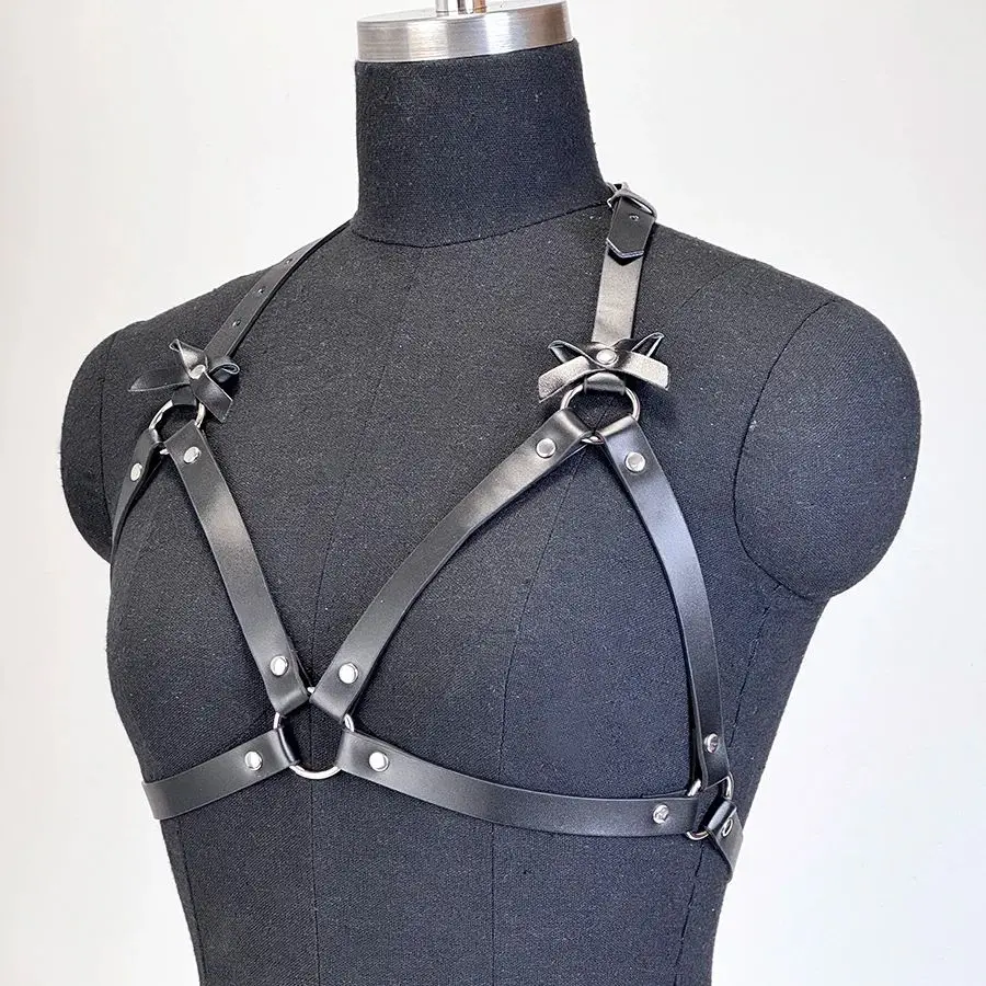 Ladies Bow Leather Chest Decoration Strap Adjustable Daily Fashion Elastic Shoulder Strap Punk Drawstring Suitable Outdoor Party