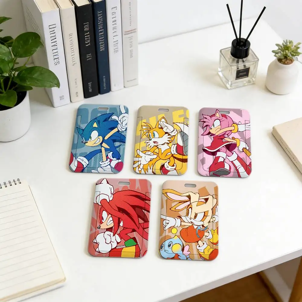 Fashion Cartoon S-SonIC-C Kawaii Lanyard Pull Back Clip Holder and Card Holder Rotating Back ID Card Family Gift