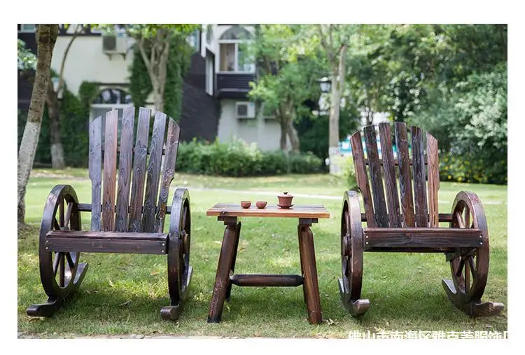 Wagon Wheel Wood Adirondack-Style Garden Chair Garden Furniture Rocking Chair Rocker Patio Garden Wooden Bench Outdoor Furniture