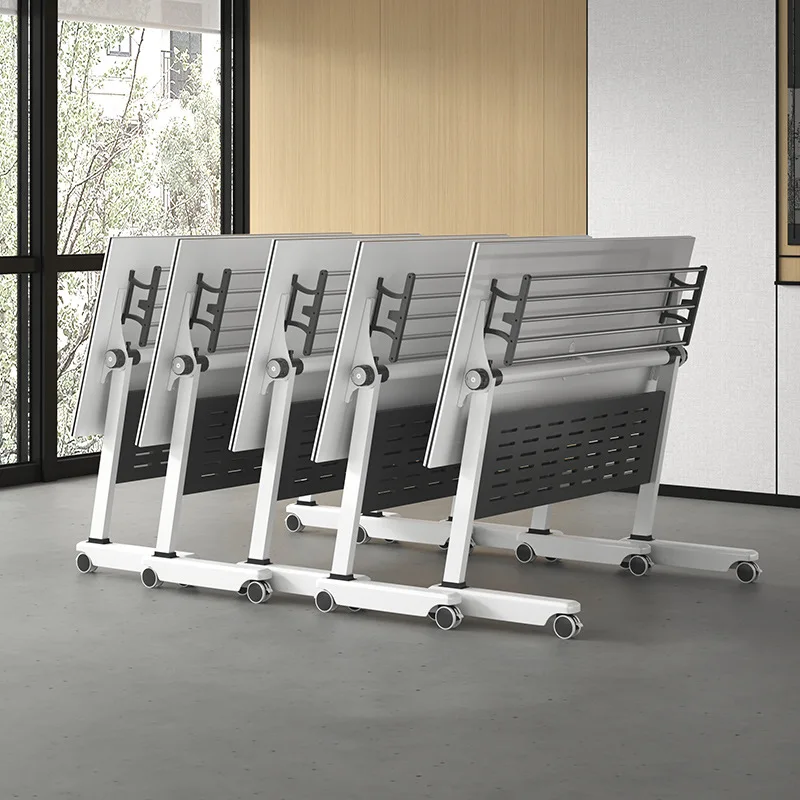 Foldable Mobile Oblong Conference Table Combination Modern Simple Design Melamine Material Spliceable Wheeled Office Furniture