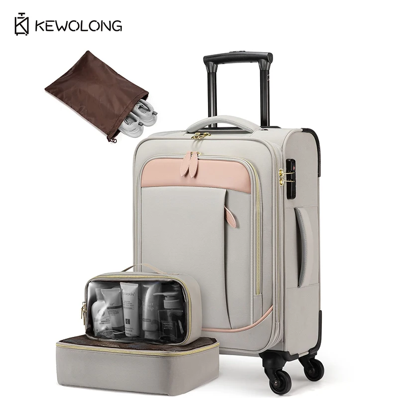 

20-дюймовый чемодан для ручной клади с замком, из нейлона и искусственной кожи, в стиле колор-блок, на колесиках, для путешествий, чемодан-тележка