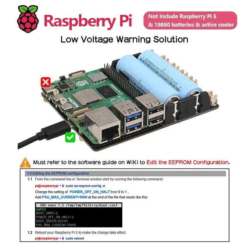 13HOT aglomerado Geekworm Raspberry Pi 5 18650 Ups, placa de administración de energía X1201 V1.1 con encendido automático para Pi 5