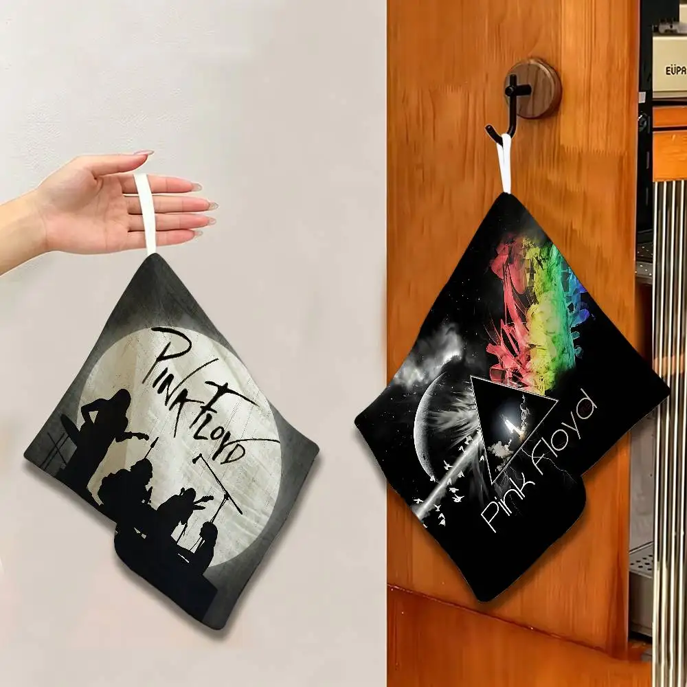 Band P-Pink HOT Floyd Hanging Kitchen Towel, Polyester Cotton Fabric, Absorbent Hand Wiping Towel for Home Dormitory