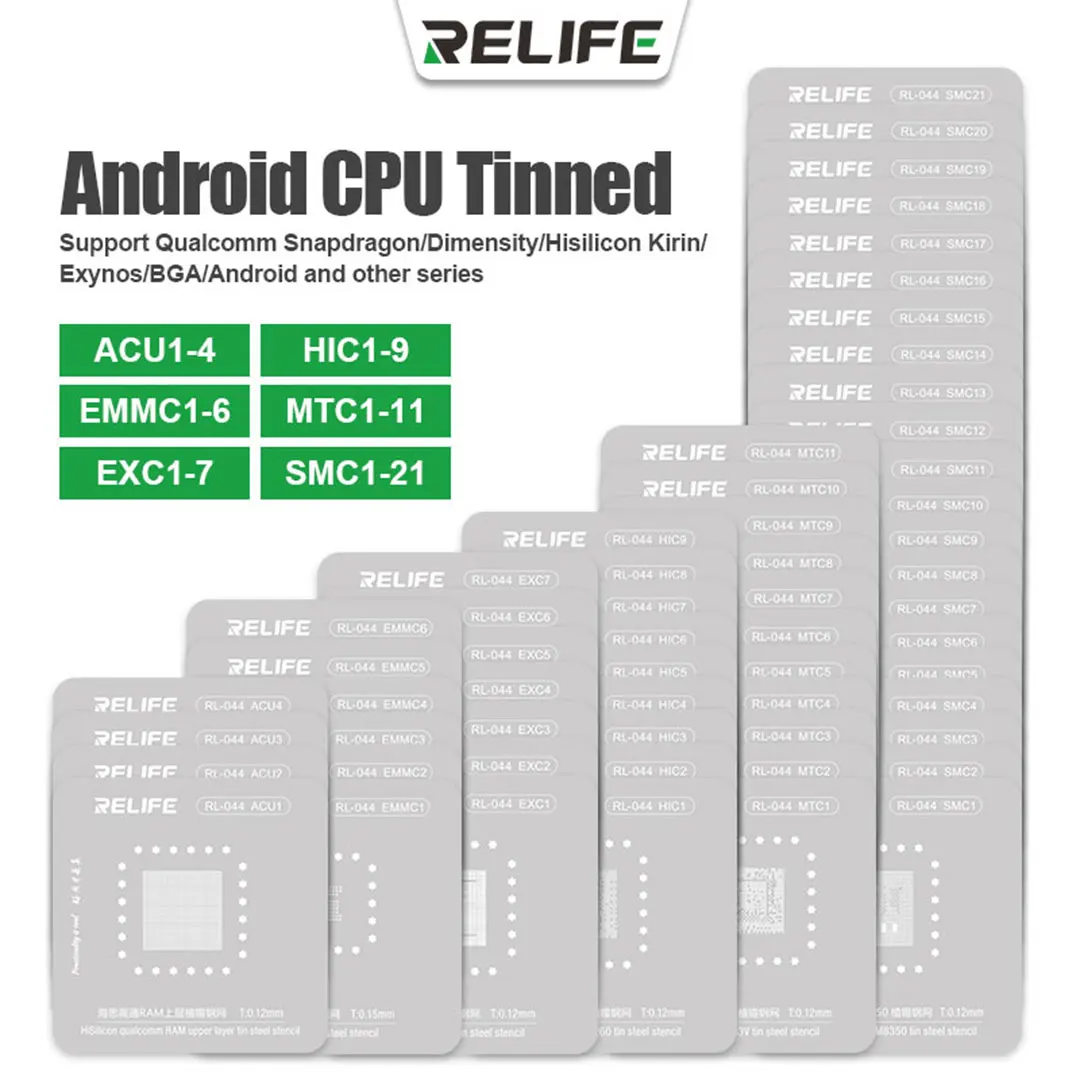 RELIFE RL-044 58pcs/Set Android Series Chip Tin Planting Steel Mesh Set For SMC MTC HIC EMMC ACU EXC BGA Reballing Stencil