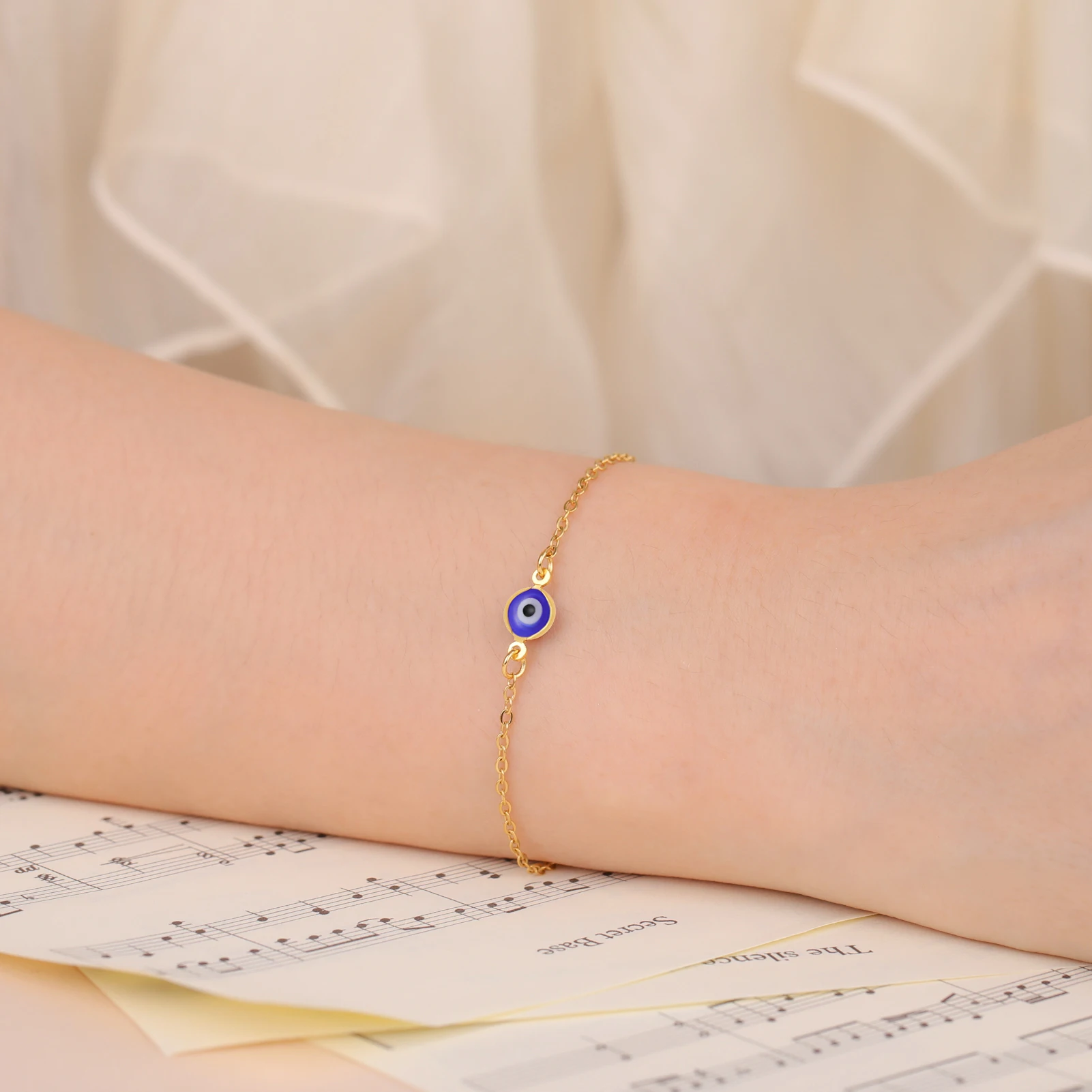 Lucktune Stainless Steel Turkey Evil Eye Bracelets for Women Flat Blue Evil Eye Lucky Chain Charm Bracelet Jewelry Pulsera Gifts