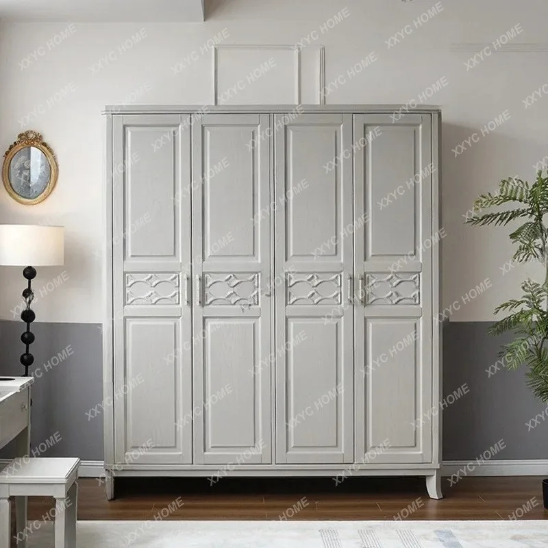 XXsolid wood modern simple three or four door large wardrobe bedroom storage large wardrobe