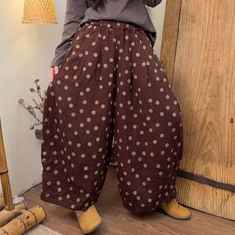 Spring Autumn Arts Style Women Elastic Waist Loose Casual Floral Print Trousers High Quality Cotton Linen Vintage Harem Pants