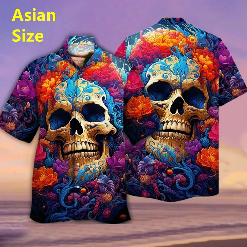 

Funny Men Shirt Horror Skull 3D Print Men's Clothing Summer Casual Hawaii Beach Short Sleeve Harajuku Fashion Holiday Camisas
