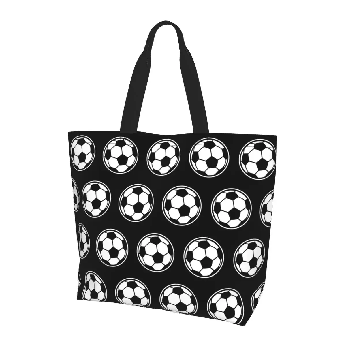Bolsa de compras con icono de fútbol para mujer, bolso de hombro de lona de gran capacidad, bolso de compras para comestibles