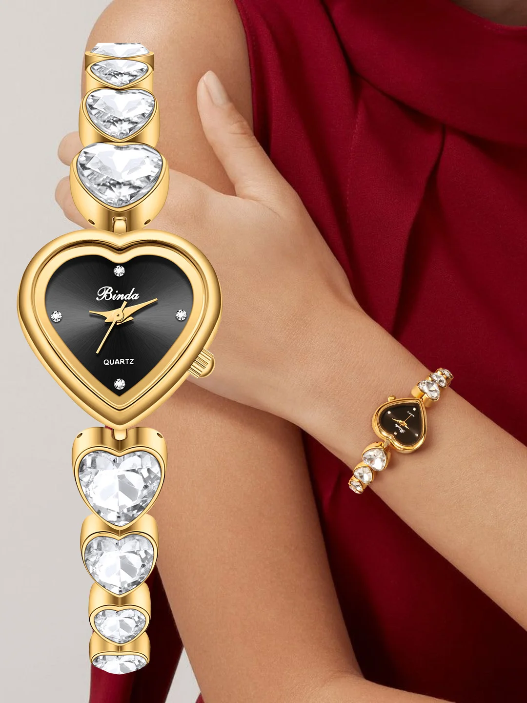 ساعة كوارتز نسائية بسوار كريستالي على شكل قلب من Binda، جديدة وأنيقة، هدية مثالية لعيد الميلاد أو الذكرى السنوية
