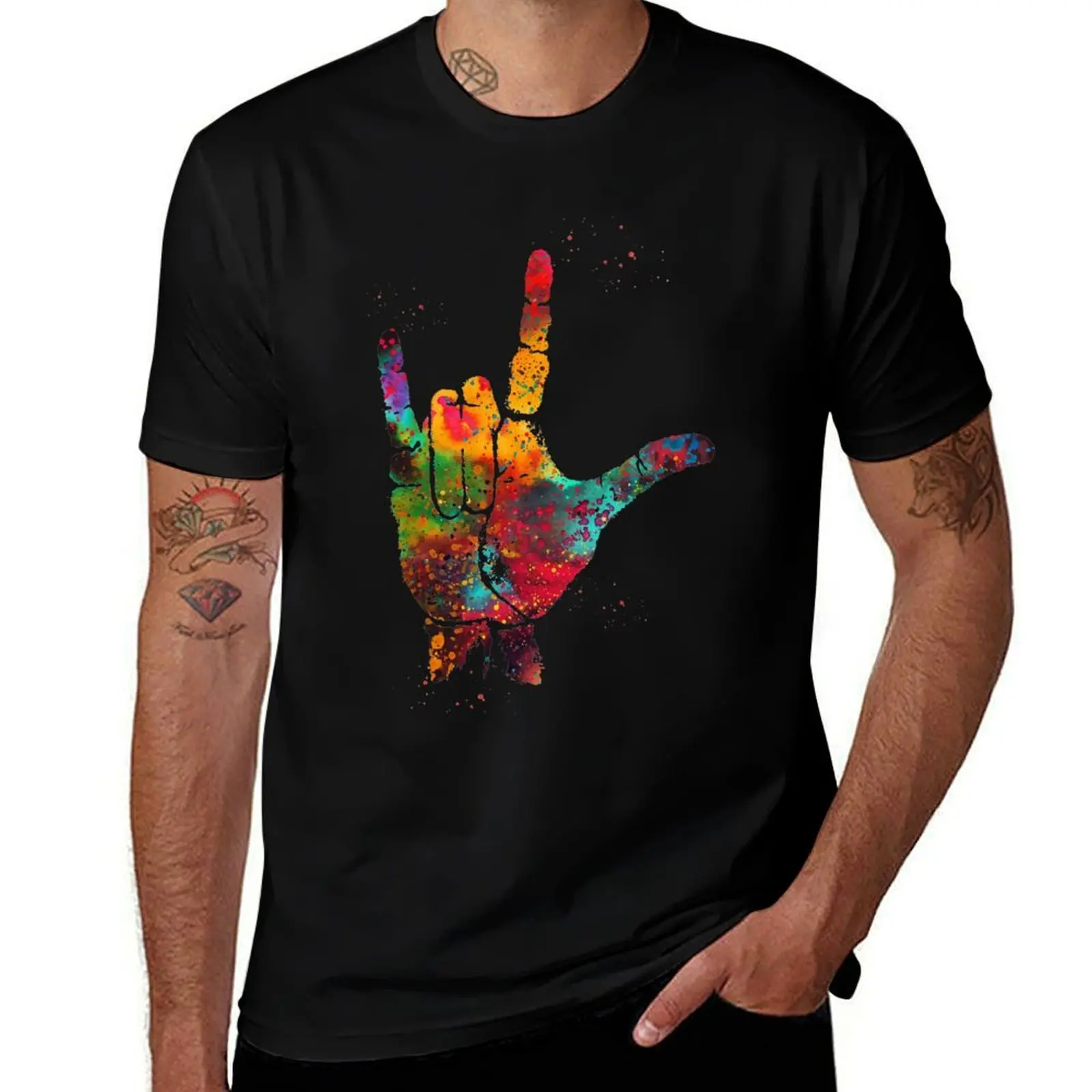 I Love You, ASL Hand Print T-Shirt Comfortable Basic Crew Neck Tee T-Shirt