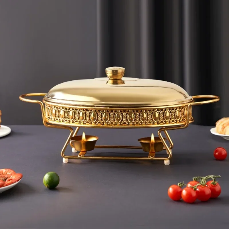 Luxury Golden Oval Food Warmer Hotel Wedding Chafing Dish Stainless Steel Glass Serving Dish Buffet Server and Hot Pot