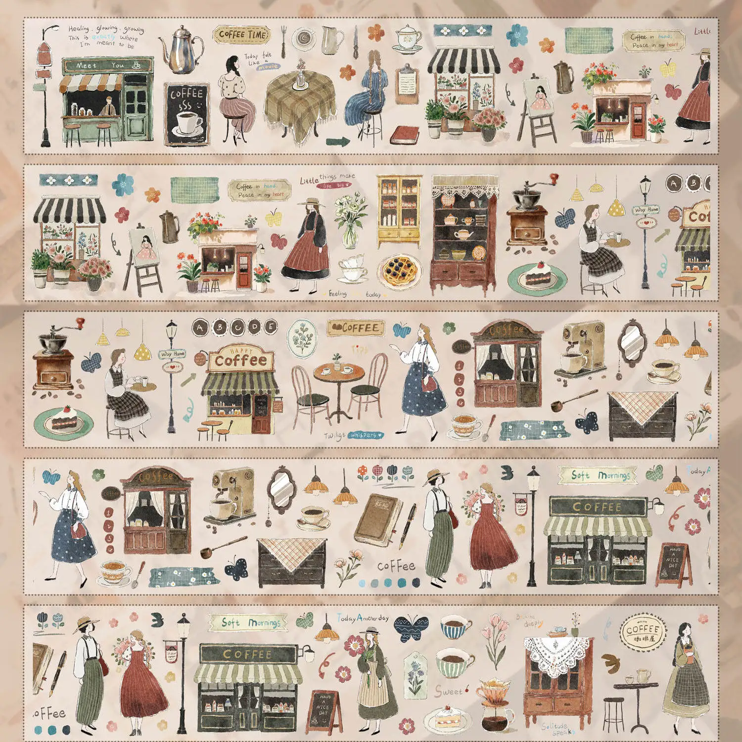 Yi'er Pet Washi Tape Collection Planner Tape Repackaging, Bakery Daily Outings, Floral Patchwork, Salt-based Material Stickers