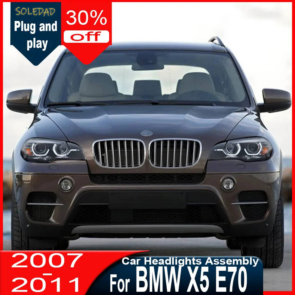 

Комплект из 2 светодиодных фар для BMW X5 E70 (2007-2013) с функцией «Ангельские глазки», ДХО и сигнальными лампами. Автоаксессуары.
