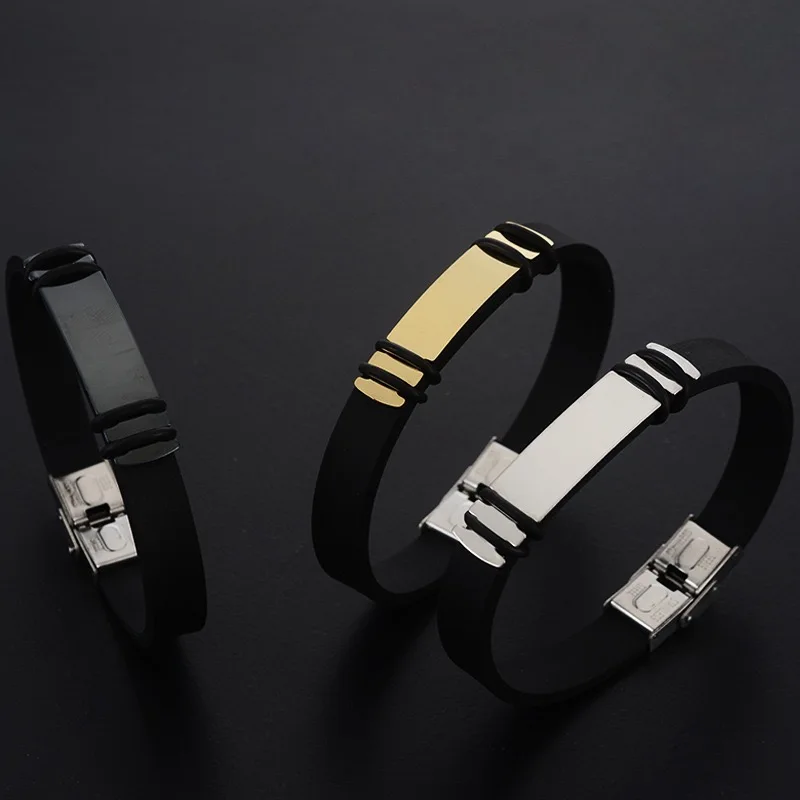 10 Pieces Stainless Steel Silicone Men Bracelet Basketball Sport Charms Bracelets Supports Laser Engraving Fashion Accessories