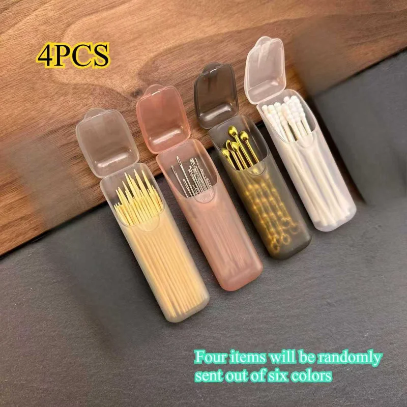 

Natural Unprocessed 1Pcs Mini Toothpick Dispenser Portable Travel Toothpick Storage Box with Lid Floss Organizer Cotton Swab Dispenser