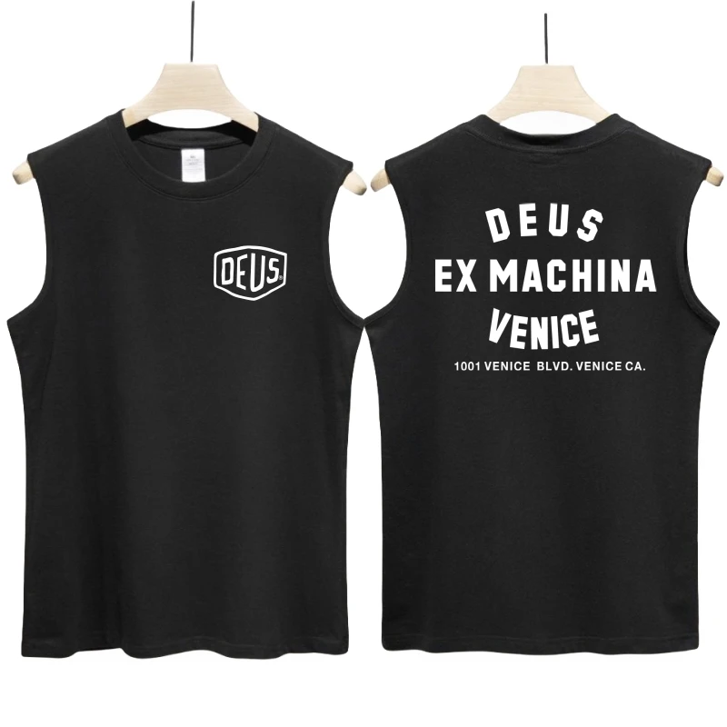 2024 Cotton Vest Men\'s black O-Neck Loose Sleeveless Letter printing DEUS EX MACHINA T-shirt All-match Sports Running Tank Tops