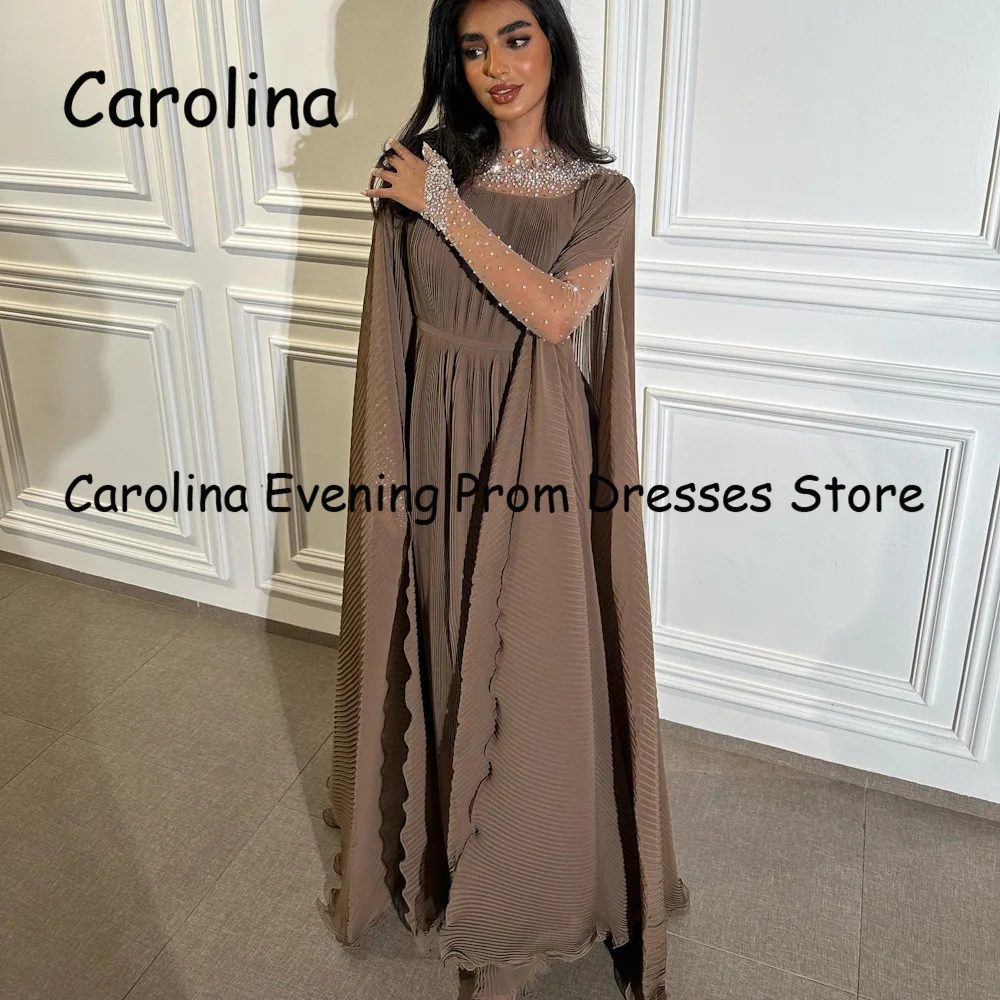 Carolina Chiffon A-line O-neck Ruffle Lace Ankle-length Prom Gown luxury Evening Formal Elegant Party Dress for Women 2023