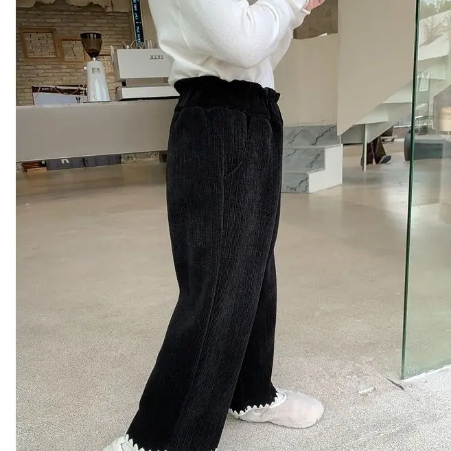 Girls Corduroy Wide Leg Spring Autumn Winter New Fashionable Stylish Baby Single-Layer Fleece-Lined Pants Outer Wear