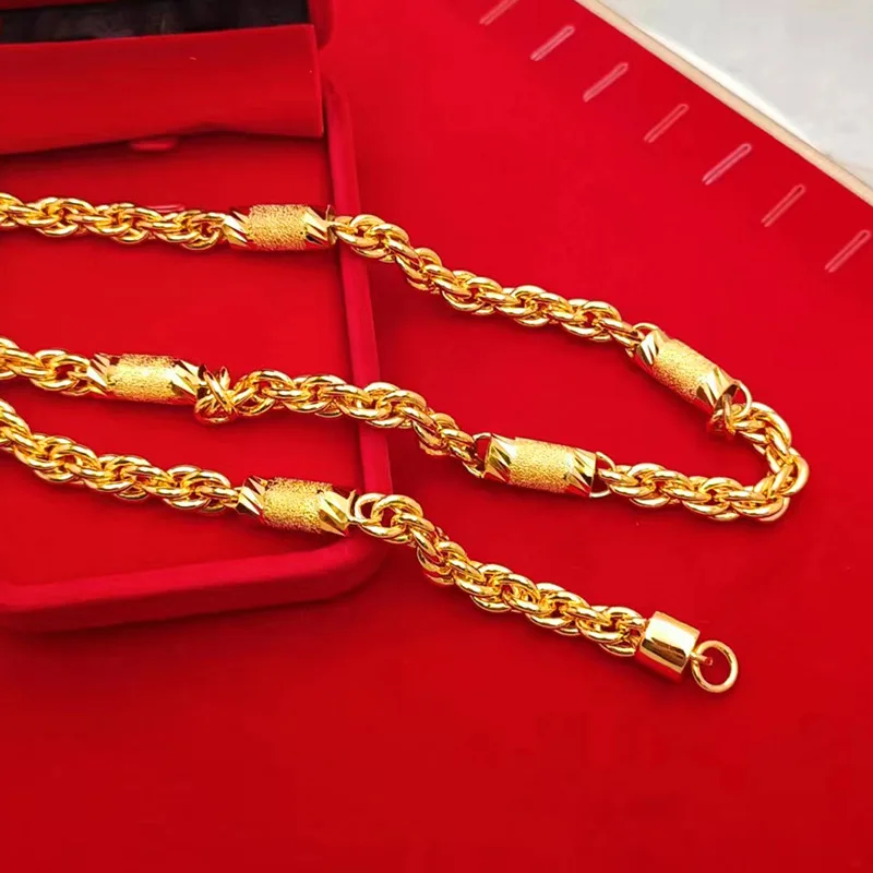 9999 gold 8mm round twisted necklace string for men - elegant and masculine chain