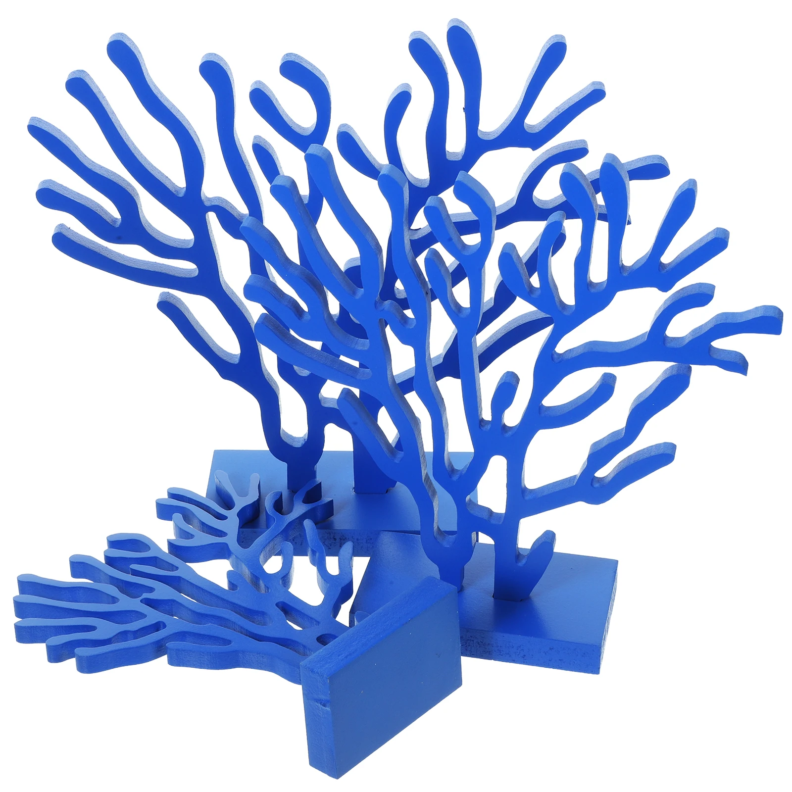 

3 Pcs Wooden Coral Decorations Ocean Themed Tabletop Ornaments Mediterranean Style Craft Home OfficeVintage Blue