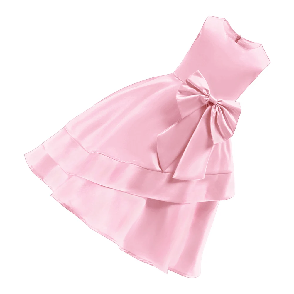 

Girls Summer Dress Sleeveless Children Skirt Bowknot Decor Performance Costume For Birthday Party Pink Size 140 (Suggest Height