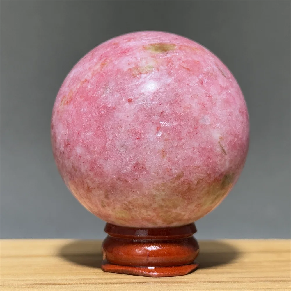 Pink Manganese Zoisite Natural Mineral  Ball Aura Divination  Meditation Treatment Collection Energy Home Decoration Gift+Base