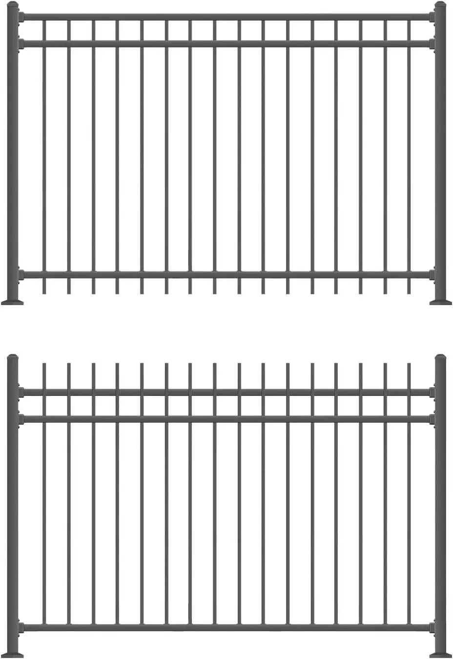 Black Steel Anti-Rust Fence Panel - Flat End Picket - 6.5ft W x 5ft H - Easy Installation Kit, Outdoor Residential Fencin