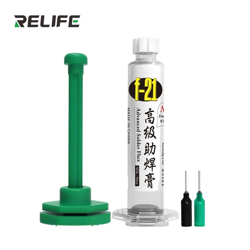 RELIFE F-21 10CC Lead-free and Halogen-free Tin Soldering Paste BGA PCB Rework Welding Flux Syringe Type Emulsified Solder