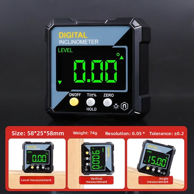 High-precision electronic digital display inclinometer, inclinometer box, slope gauge, level, protractor