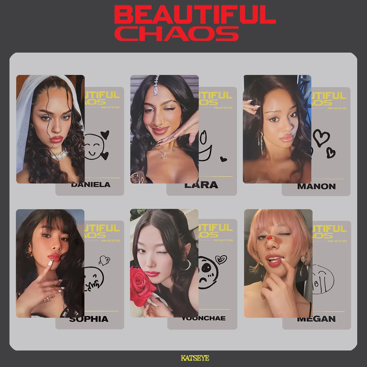 6pcs/set KPOP KATSEYE BEAUTIFUL CHAOS Album Photocards 50KTWON BINDER SWPOPUP POb Benefit Cards EYEKONS Fan Collectible - Image 6