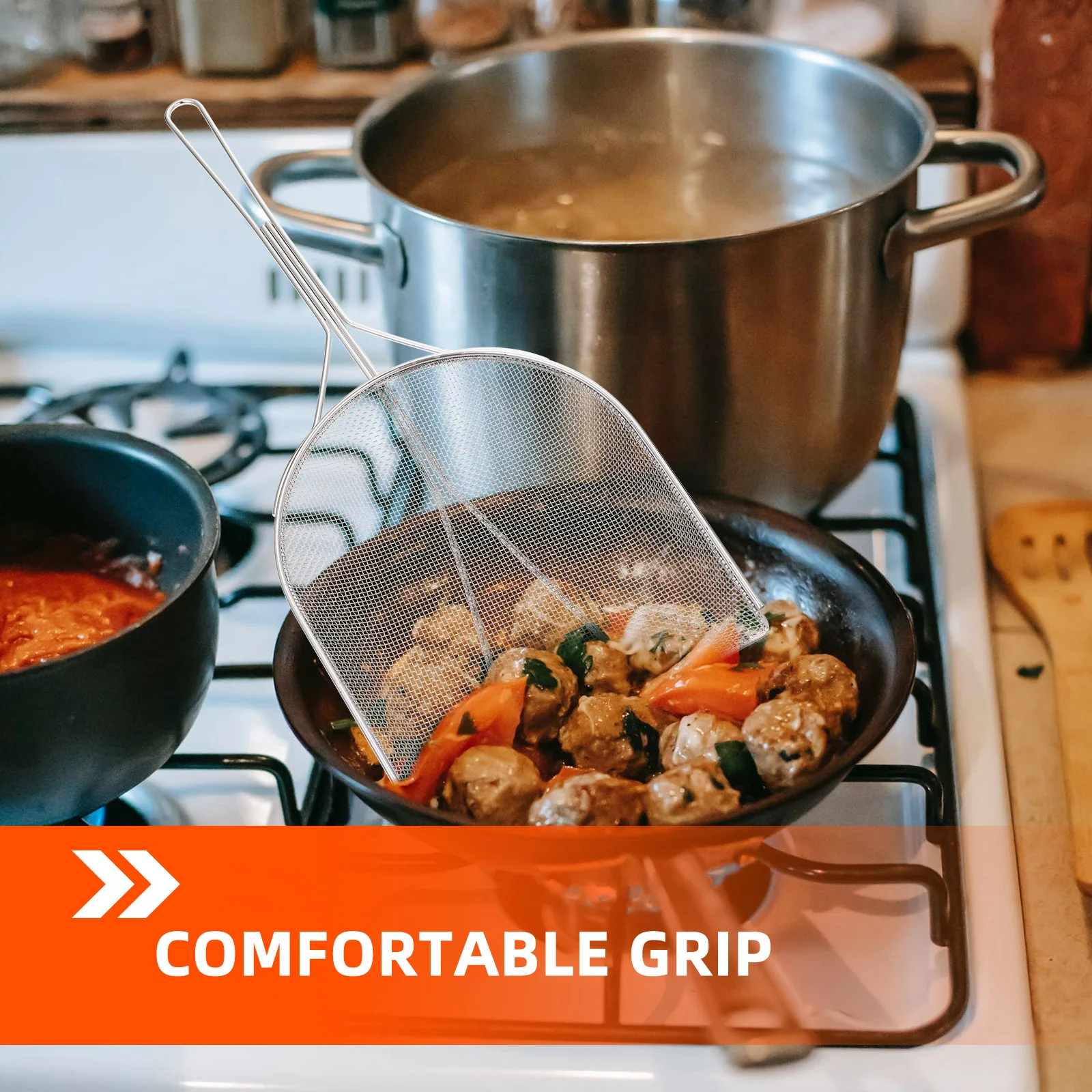 

1pc Stainless Steel Oil Slag Scoop Long Handle Skimmer For Frying Food Drainage Kitchen Gadget Cooking Tool Mesh Colander