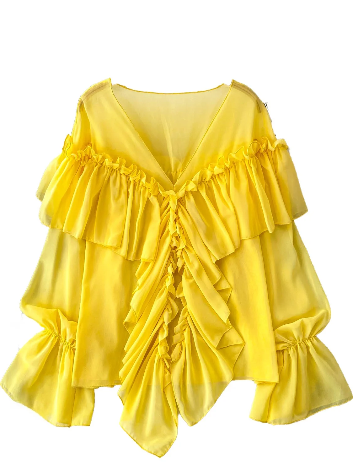 ホワイト V ネック ベルスリーブ 日焼け防止 シワ防止 シフォン シャツ レディース 夏 ゆったり 着痩せ ブラウス 韓国風 通勤